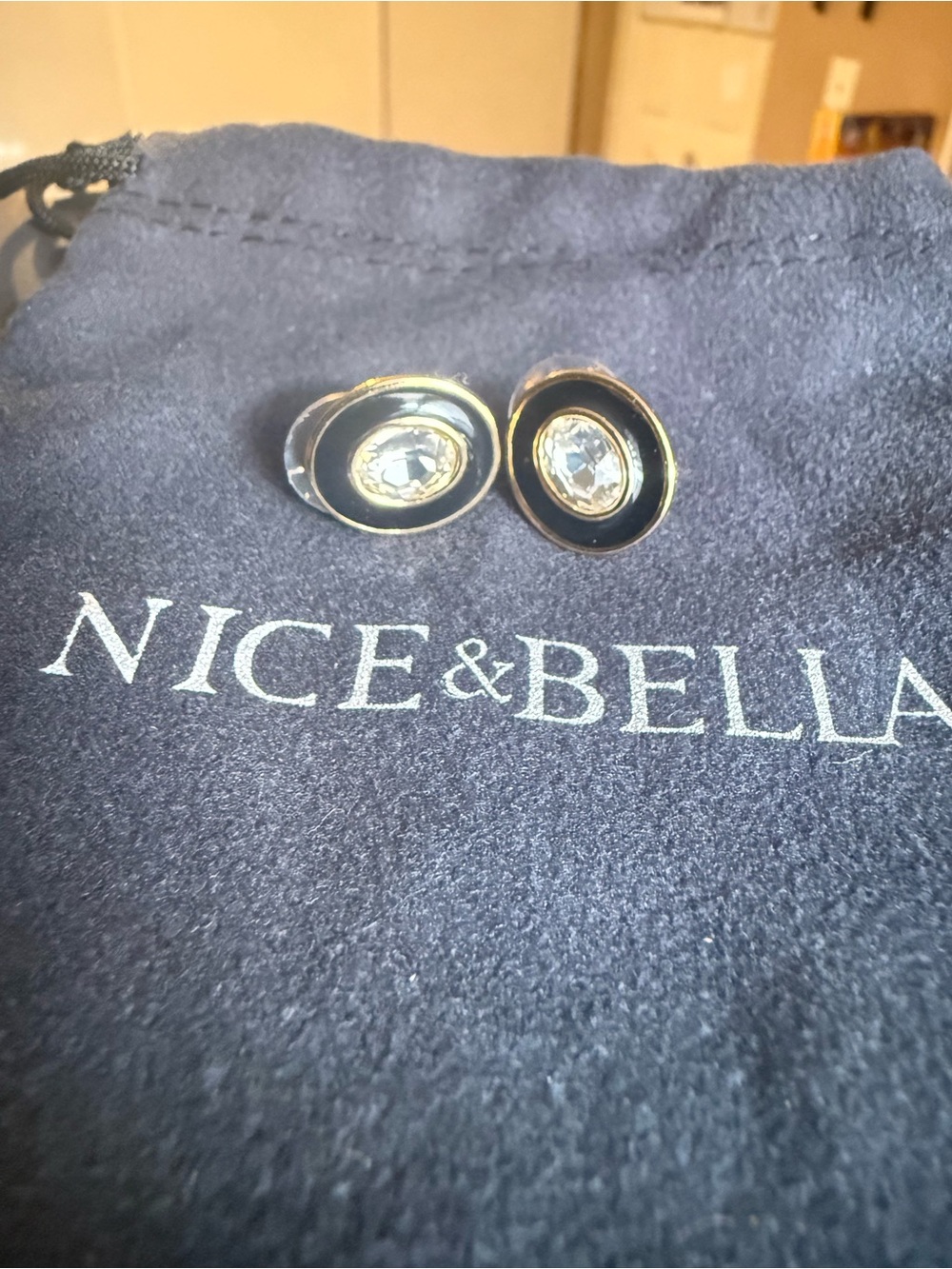 Gold plates Black and Gold Crystal Stud Earrings